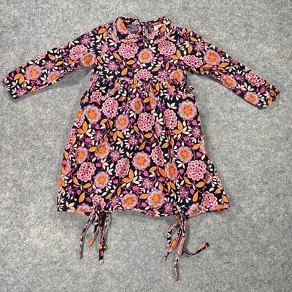 Hanna Andersson Dress Girls 4 Multicolor Floral Corduroy Long Sleeve Pockets Vtg